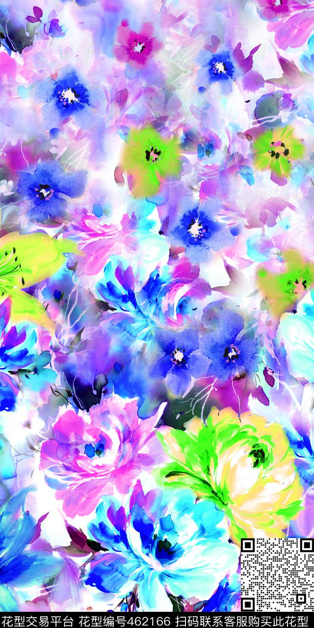 时尚手绘花卉数码印花华亿平台下载（图片编号: 462166） - 瓦栏（Walan）