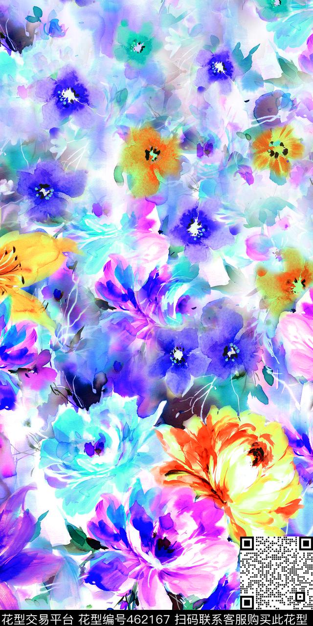时尚手绘花卉数码印花华亿平台下载（图片编号: 462167） - 瓦栏（Walan）