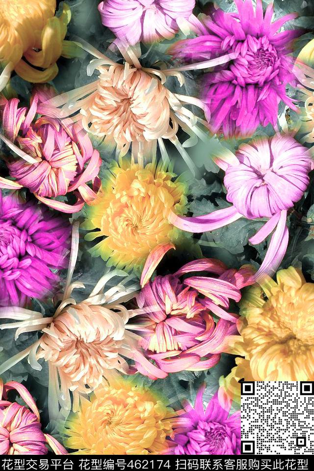 写实花卉菊花数码印花华亿平台下载（图片编号: 462174） - 瓦栏（Walan）