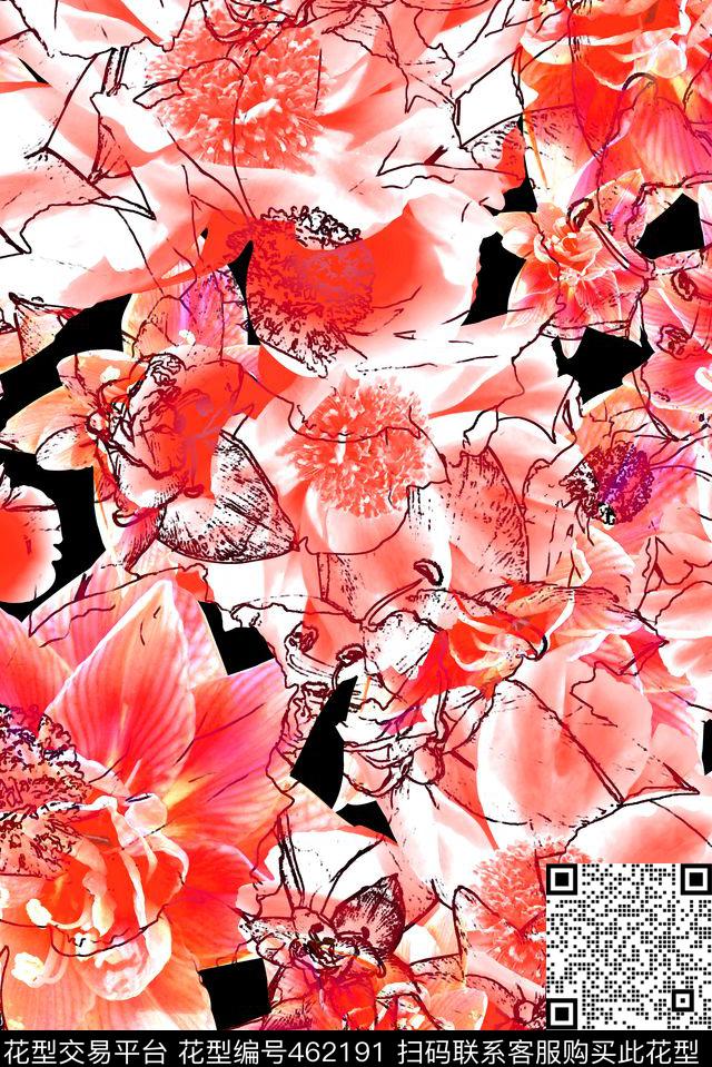 花卉花卉轮廓大花朵数码印花华亿平台下载（图片编号: 462191） - 瓦栏（Walan）