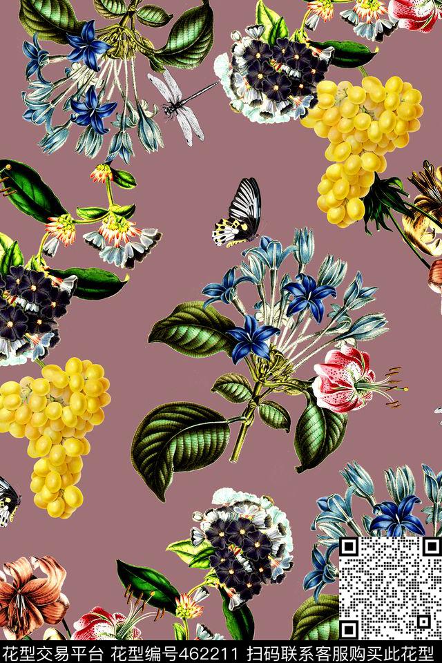 时尚手绘花卉数码印花华亿平台下载（图片编号: 462211） - 瓦栏（Walan）