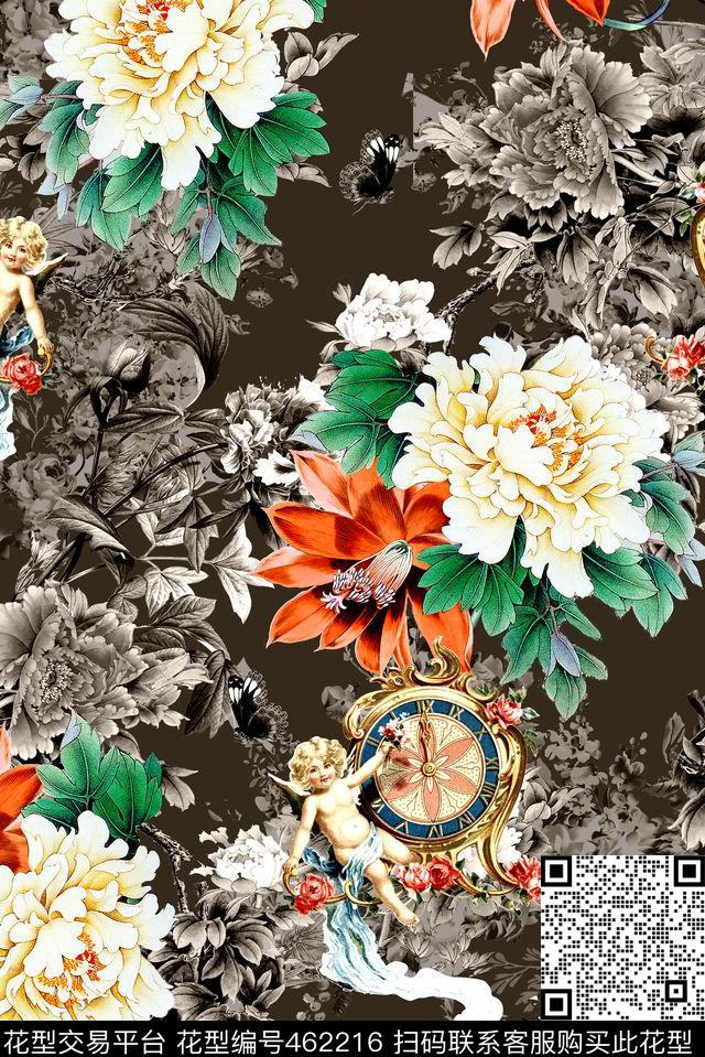 时尚牡丹花花卉数码印花华亿平台下载（图片编号: 462216） - 瓦栏（Walan）