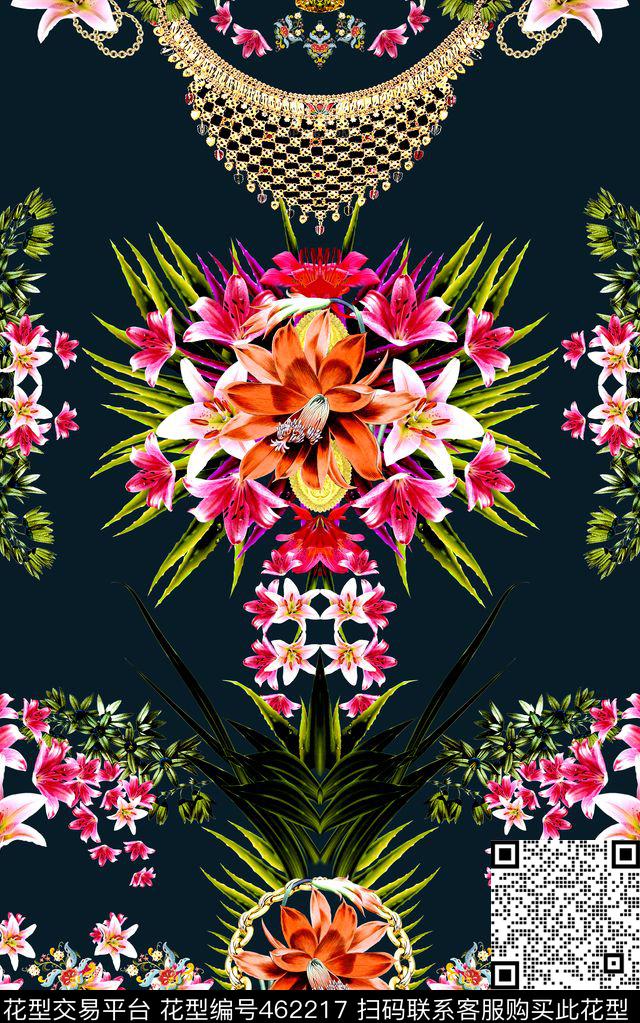 时尚百合花花卉数码印花华亿平台下载（图片编号: 462217） - 瓦栏（Walan）