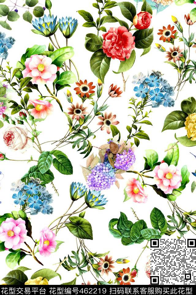 时尚碎花手绘花卉数码印花华亿平台下载（图片编号: 462219） - 瓦栏（Walan）