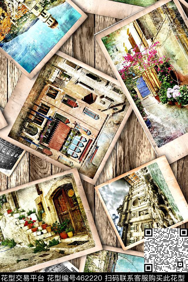 欧式复古相片木纹数码印花华亿平台下载（图片编号: 462220） - 瓦栏（Walan）