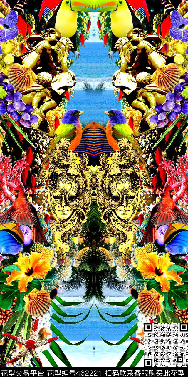 时尚贝壳鹦鹉数码印花华亿平台下载（图片编号: 462221） - 瓦栏（Walan）