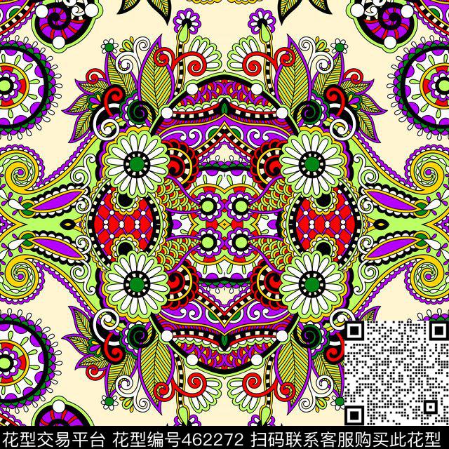 方巾-手绘民族风变形虫数码印花华亿平台下载（图片编号: 462272） - 瓦栏（Walan）