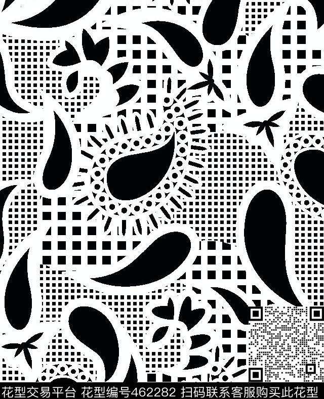 手绘大牌黑白格子男女装传统印花华亿平台下载（图片编号: 462282） - 瓦栏（Walan）