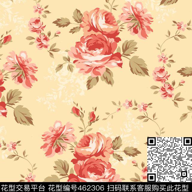 素雅花卉沙发箱包通用华亿平台传统印花华亿平台下载（图片编号: 462306） - 瓦栏（Walan）