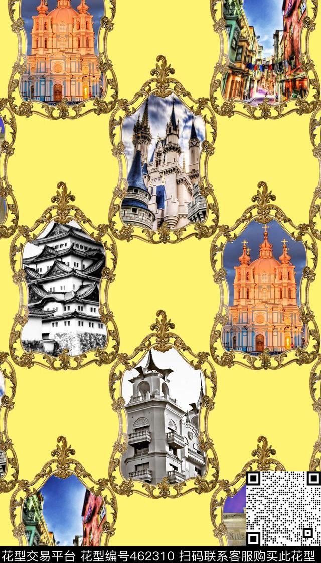 欧式风景建筑相框数码印花华亿平台下载（图片编号: 462310） - 瓦栏（Walan）