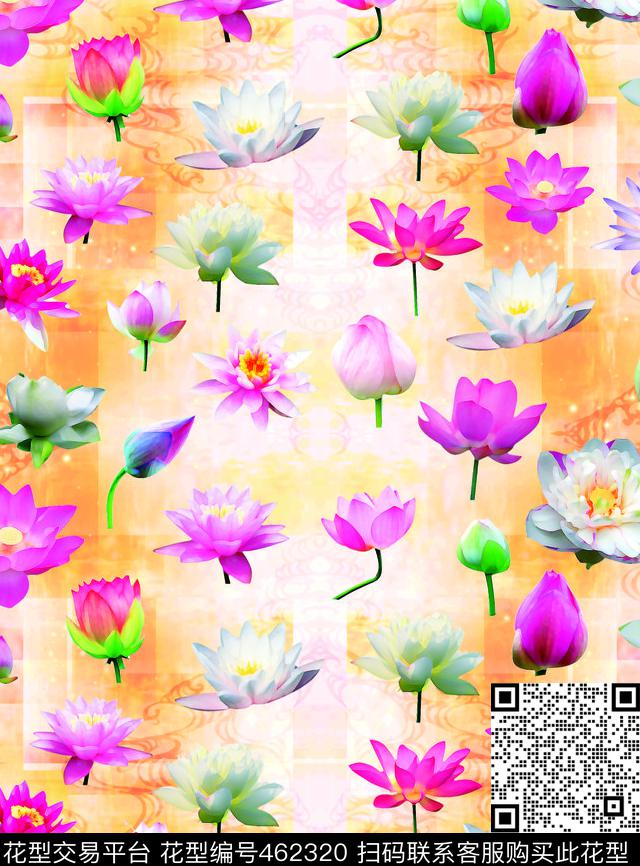 复古莲花鲜花数码印花华亿平台下载（图片编号: 462320） - 瓦栏（Walan）