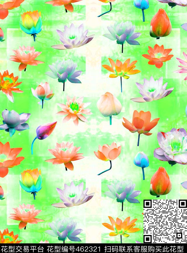 复古莲花鲜花数码印花华亿平台下载（图片编号: 462321） - 瓦栏（Walan）