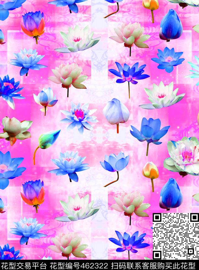 复古莲花鲜花数码印花华亿平台下载（图片编号: 462322） - 瓦栏（Walan）