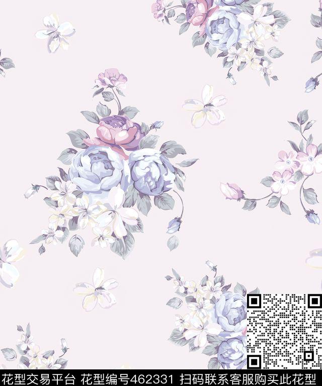 水彩花卉素雅清新丝巾沙发布家纺数码印花华亿平台下载（图片编号: 462331） - 瓦栏（Walan）