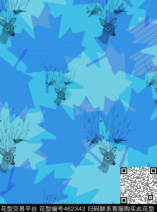 枫叶小鹿时尚流行数码印花华亿平台下载（图片编号: 462343） - 瓦栏（Walan）