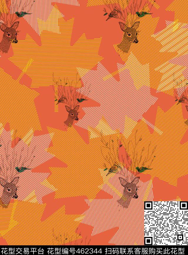 枫叶小鹿时尚流行数码印花华亿平台下载（图片编号: 462344） - 瓦栏（Walan）