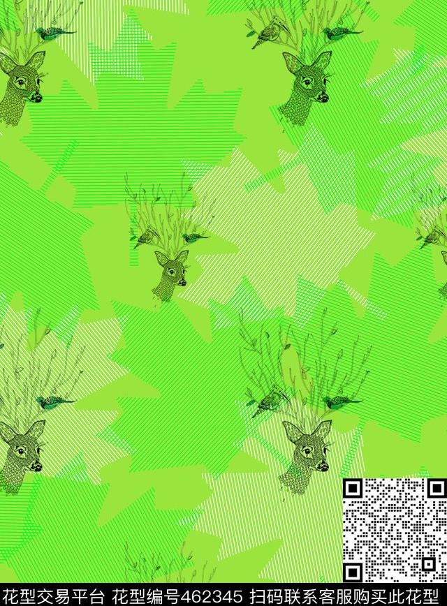 枫叶小鹿时尚流行数码印花华亿平台下载（图片编号: 462345） - 瓦栏（Walan）