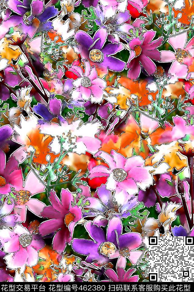 花朵花卉水彩数码印花华亿平台下载（图片编号: 462380） - 瓦栏（Walan）