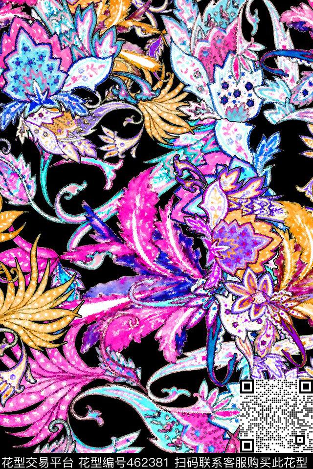 抽象欧式花纹佩斯利数码印花华亿平台下载（图片编号: 462381） - 瓦栏（Walan）