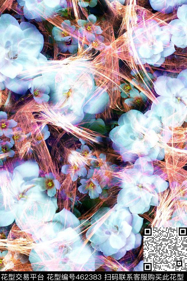 炫彩底纹花卉数码印花华亿平台下载（图片编号: 462383） - 瓦栏（Walan）