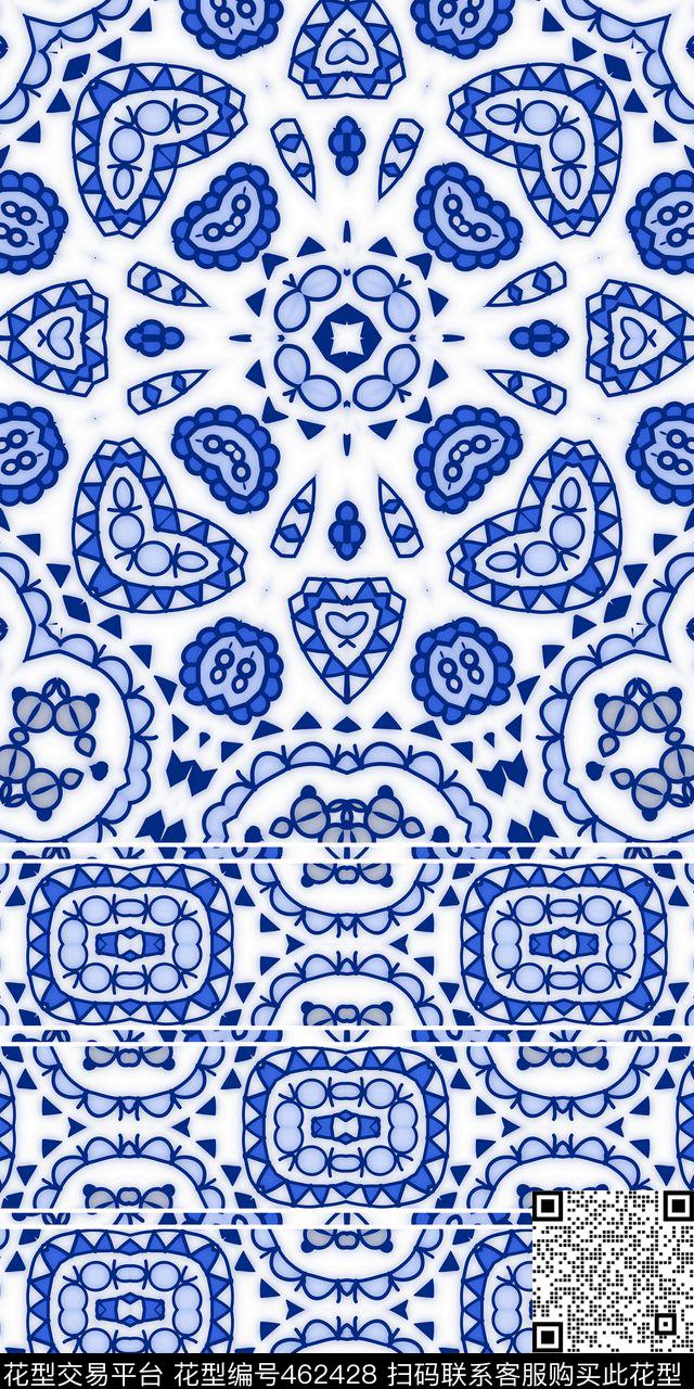中国风青花瓷靛蓝数码印花华亿平台下载（图片编号: 462428） - 瓦栏（Walan）