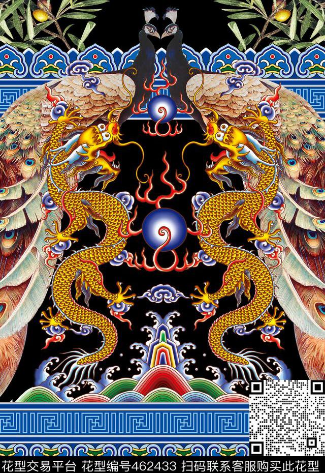 潮流时尚复古孔雀定位数码印花华亿平台下载（图片编号: 462433） - 瓦栏（Walan）