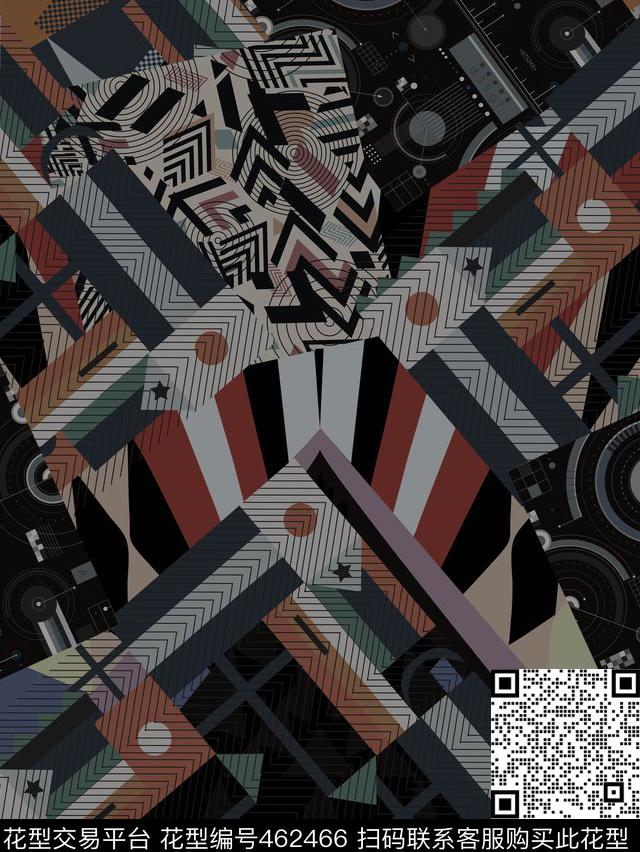 潮流复古几何数码印花华亿平台下载（图片编号: 462466） - 瓦栏（Walan）