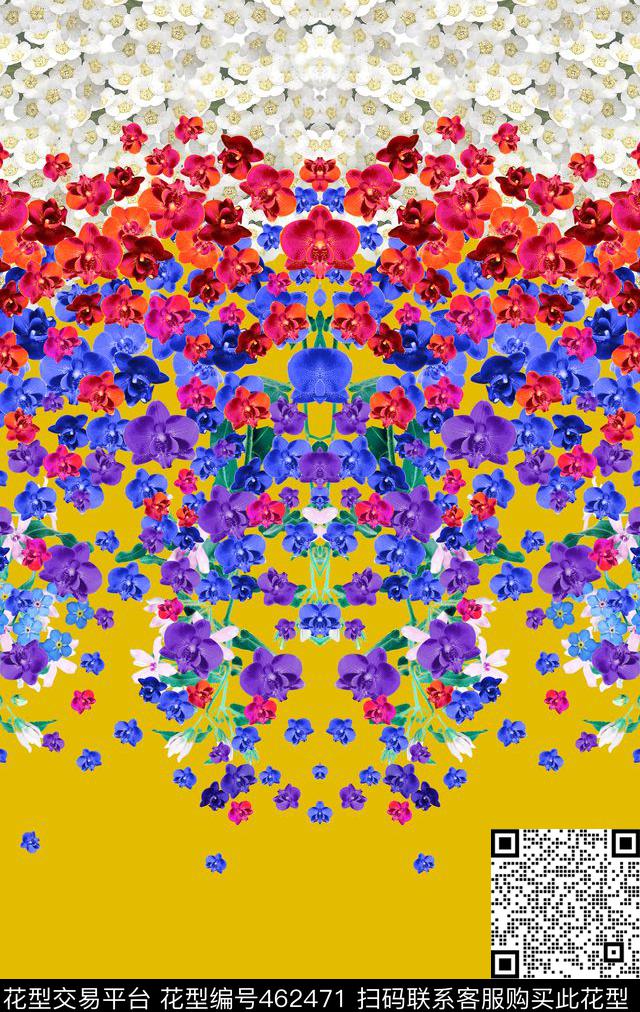 手绘水彩花卉兰花渐变数码印花华亿平台下载（图片编号: 462471） - 瓦栏（Walan）