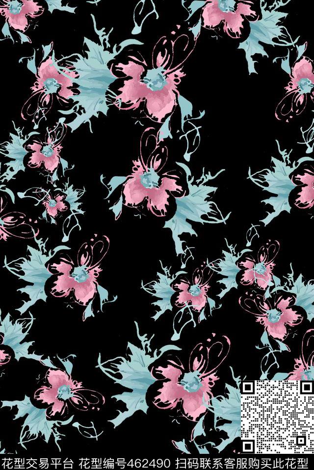 花卉抽象写意传统印花华亿平台下载（图片编号: 462490） - 瓦栏（Walan）