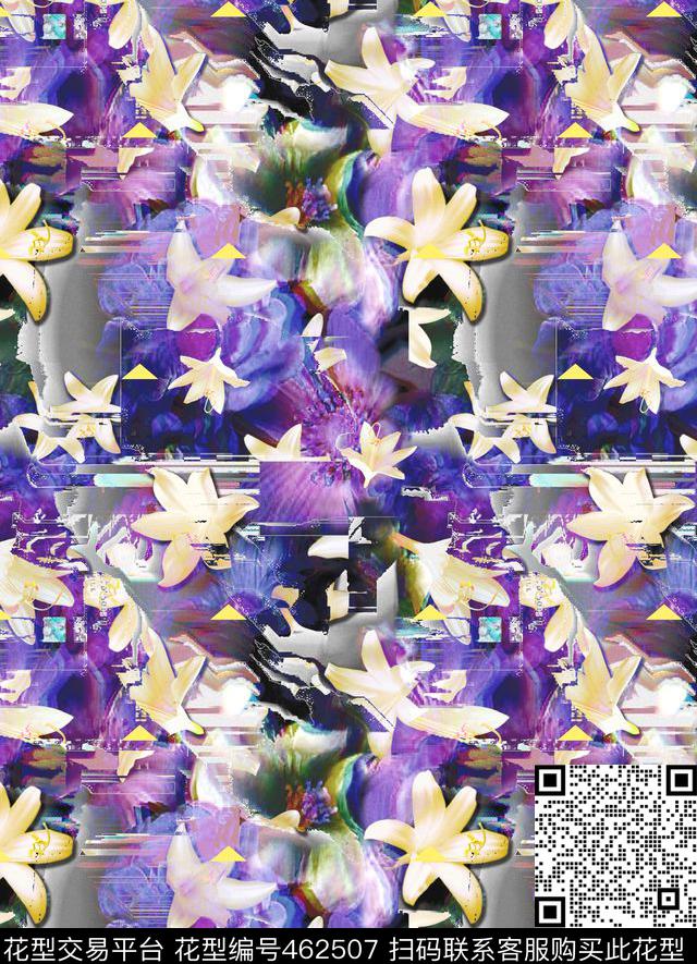 百合黑白几何电视机模糊迷幻模糊风叠加投影错位神秘迷幻成熟数码印花华亿平台下载（图片编号: 462507） - 瓦栏（Walan）