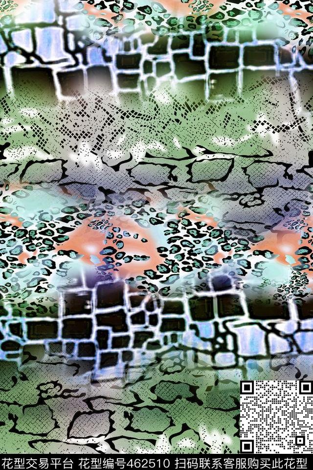 抽象动物纹仿真蛇皮纹数码印花华亿平台下载（图片编号: 462510） - 瓦栏（Walan）