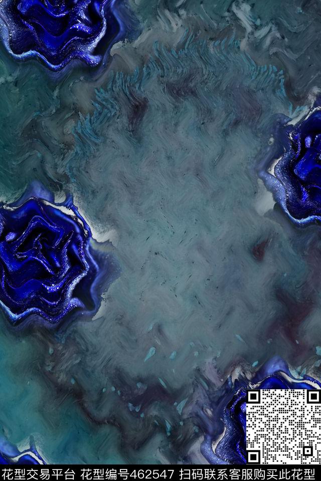 复古蓝色妖姬水数码印花华亿平台下载（图片编号: 462547） - 瓦栏（Walan）