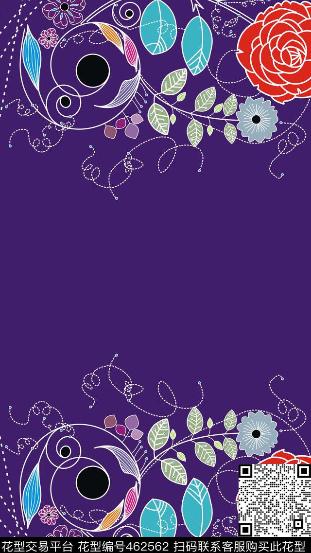 双边定位花卉矢量传统印花华亿平台下载（图片编号: 462562） - 瓦栏（Walan）