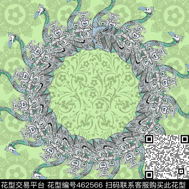 传统纹样方巾民族风数码印花华亿平台下载（图片编号: 462566） - 瓦栏（Walan）