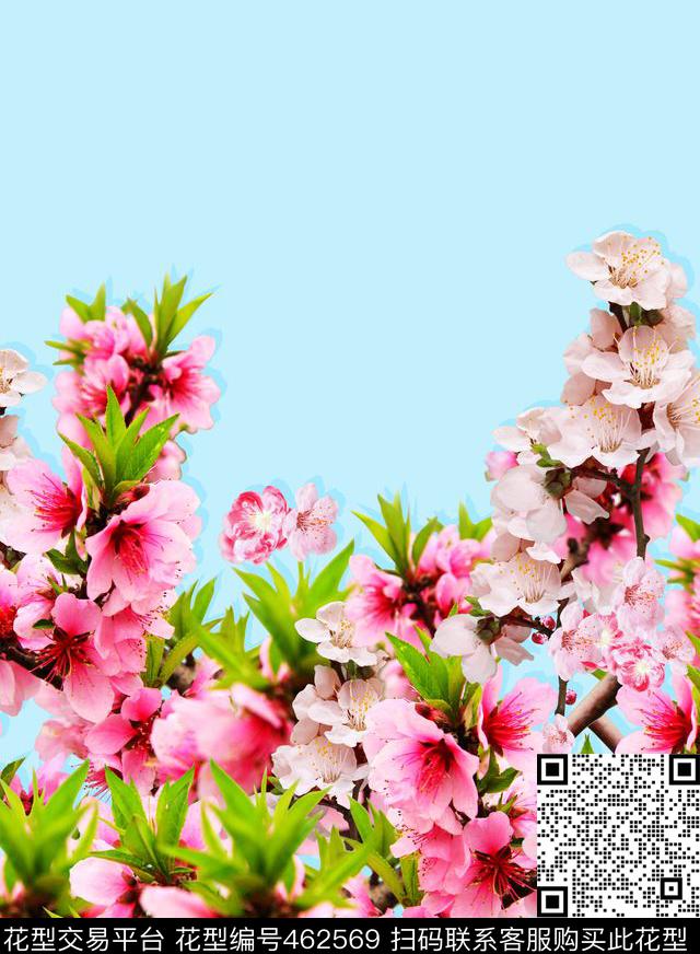 鲜花桃花植物数码印花华亿平台下载（图片编号: 462569） - 瓦栏（Walan）
