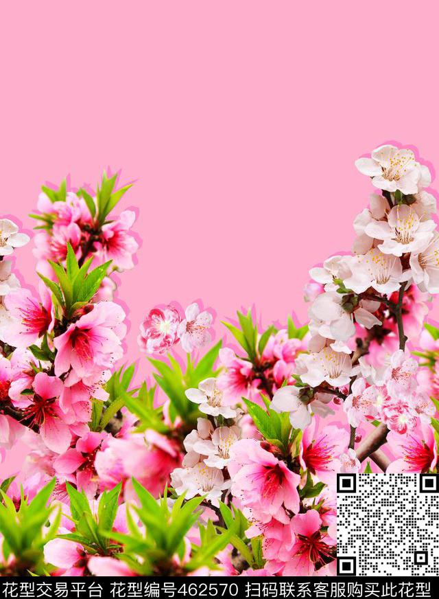 鲜花桃花植物数码印花华亿平台下载（图片编号: 462570） - 瓦栏（Walan）