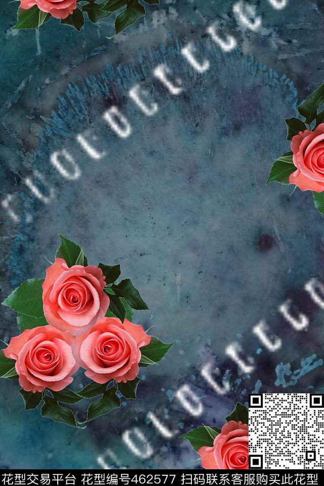 复古水玫瑰数码印花华亿平台下载（图片编号: 462577） - 瓦栏（Walan）