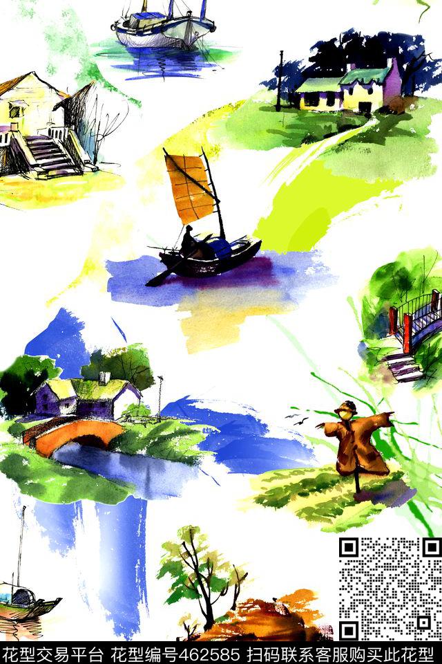 时尚水彩水墨数码印花华亿平台下载（图片编号: 462585） - 瓦栏（Walan）