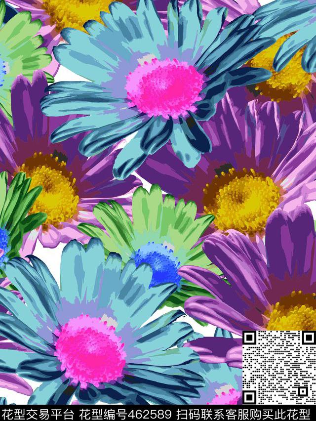 自然写意花卉色块数码印花华亿平台下载（图片编号: 462589） - 瓦栏（Walan）