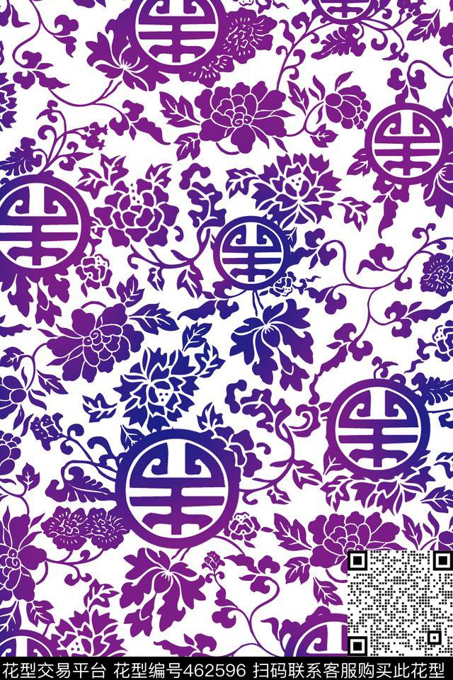 高档沙发布花卉渐变色传统印花华亿平台下载（图片编号: 462596） - 瓦栏（Walan）