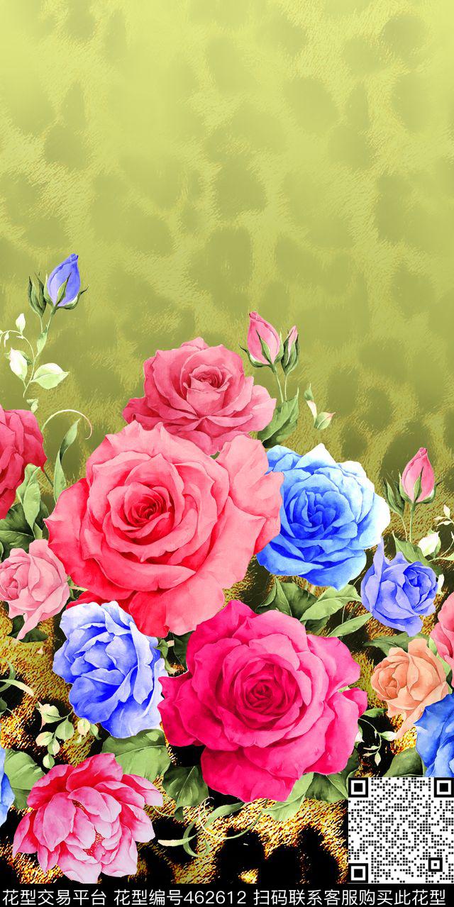 动物皮毛手绘玫瑰花数码印花华亿平台下载（图片编号: 462612） - 瓦栏（Walan）