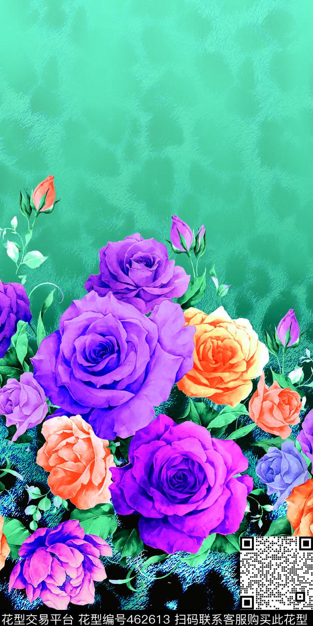 动物皮毛手绘玫瑰花数码印花华亿平台下载（图片编号: 462613） - 瓦栏（Walan）