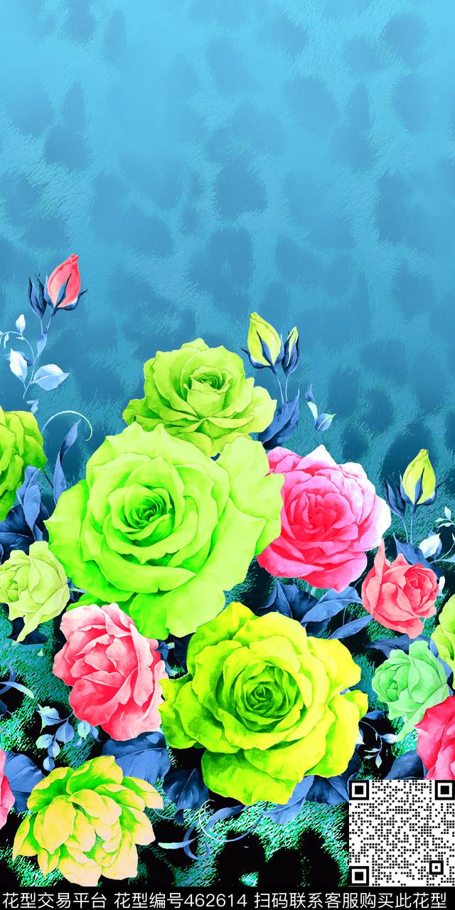 动物皮毛手绘玫瑰花数码印花华亿平台下载（图片编号: 462614） - 瓦栏（Walan）