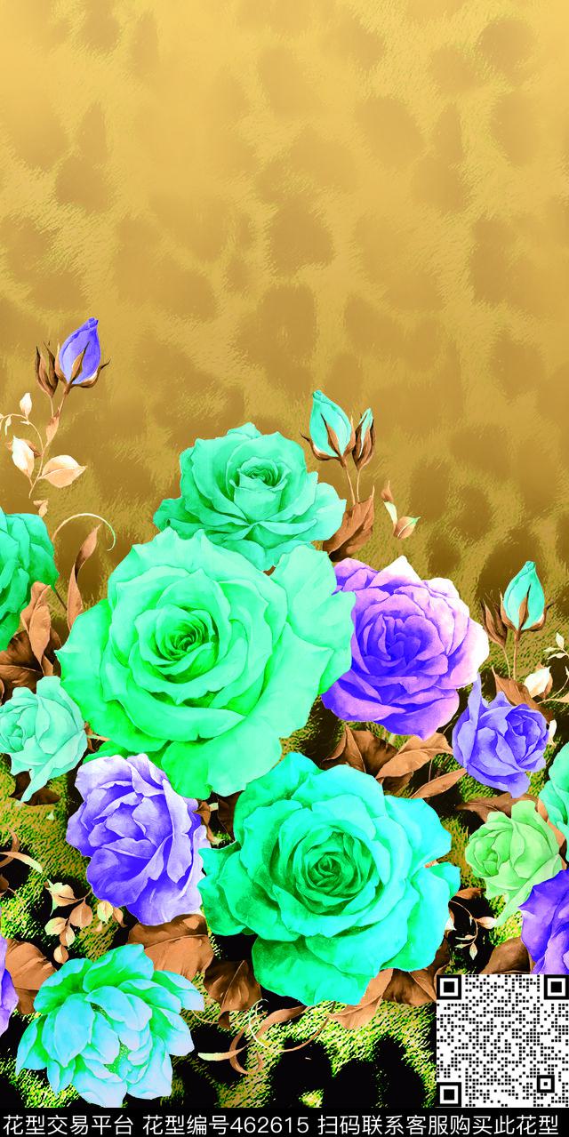 动物皮毛手绘玫瑰花数码印花华亿平台下载（图片编号: 462615） - 瓦栏（Walan）