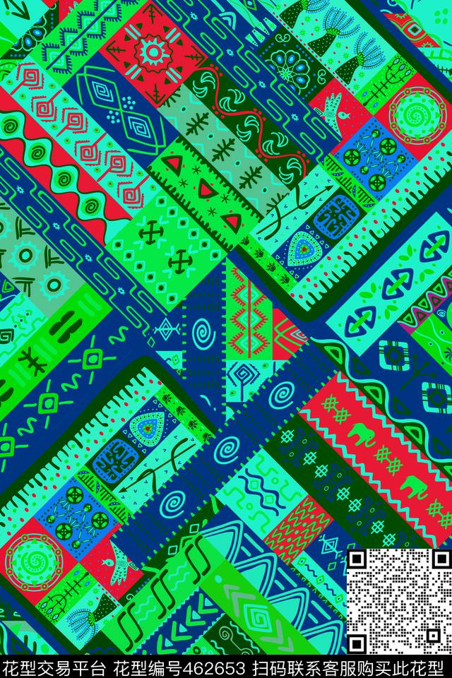 复古民族风几何数码印花华亿平台下载（图片编号: 462653） - 瓦栏（Walan）
