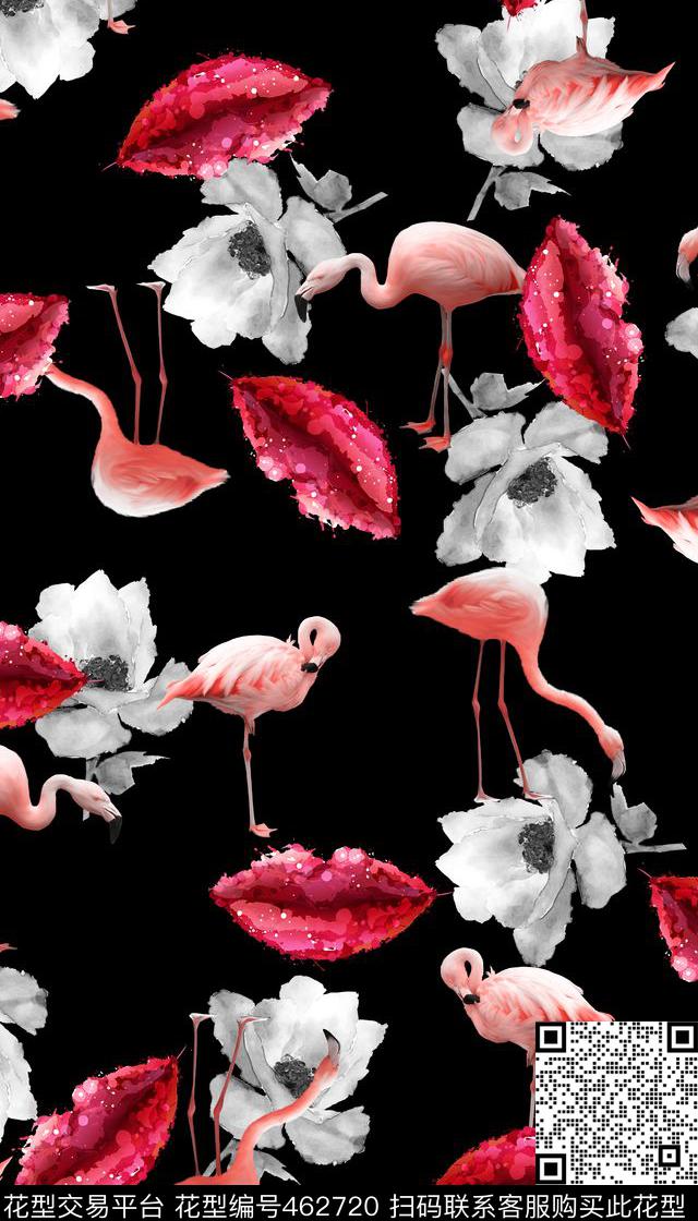 时尚性感红唇火烈鸟数码印花华亿平台下载（图片编号: 462720） - 瓦栏（Walan）