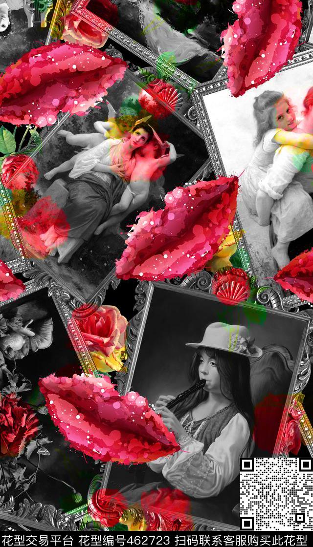 时尚性感红唇欧美油画数码印花华亿平台下载（图片编号: 462723） - 瓦栏（Walan）