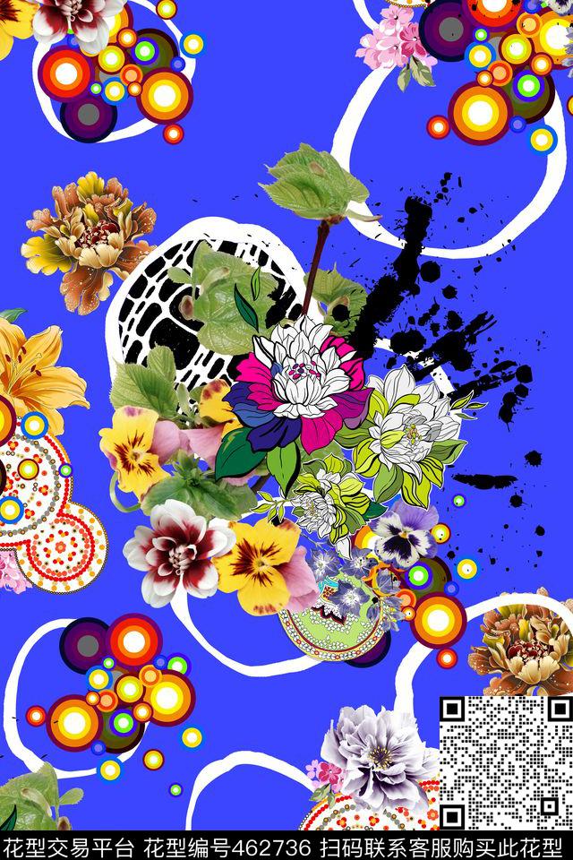 纯色底花卉泼墨数码印花华亿平台下载（图片编号: 462736） - 瓦栏（Walan）