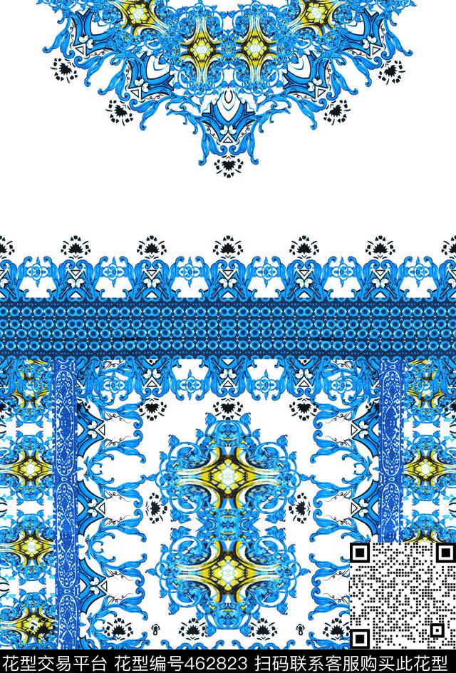 青花瓷系列定位花蓝色花纹Ｄ&G15年秋冬女装数码印花华亿平台下载（图片编号: 462823） - 瓦栏（Walan）