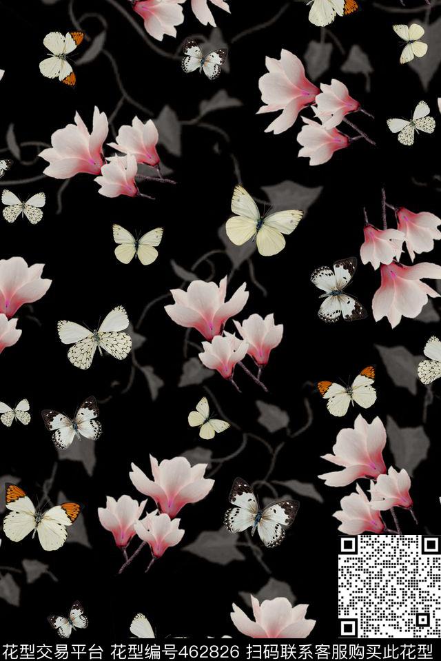数码印花花卉蝴蝶花卉数码印花华亿平台下载（图片编号: 462826） - 瓦栏（Walan）